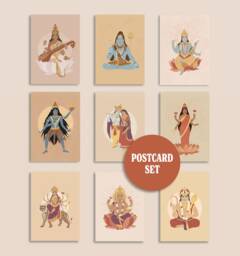 Hindu Deities Postcard Set Of 9, 5x7 In, 13x18 cm, Lakshmi, Kali, Saraswati, Shiva, Durga, Ganesha, Radha, Krishna, Hanuman Art - thumbnail 1