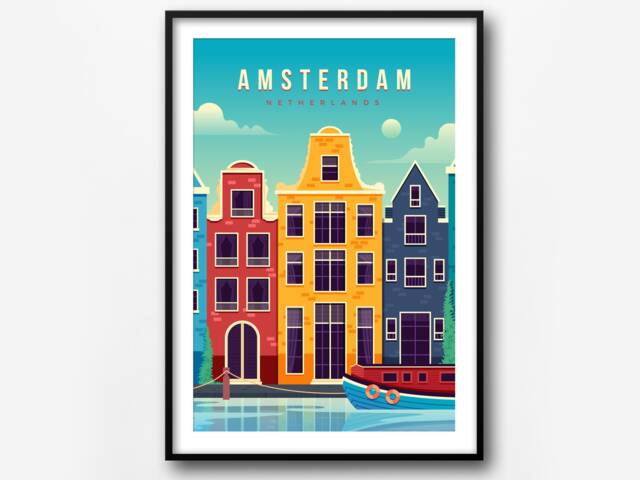 Amsterdam Retro Travel Poster Netherlands City Art Print - image 1