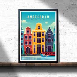 Amsterdam Retro Travel Poster Netherlands City Art Print - thumbnail 3