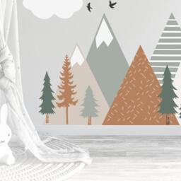 Mountain Wall Decal, Mountains Forest Mural, Wallpaper, Nursery Kids Playroom Decal - thumbnail 3