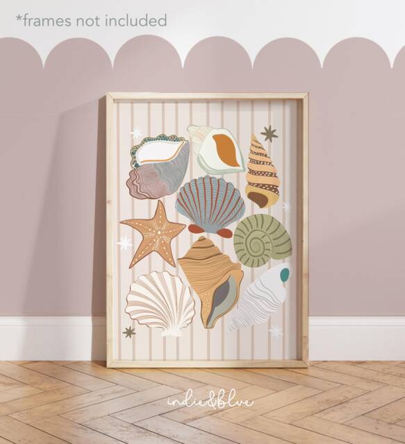 Sea Shells Print in Neutral, Unframed Nursery Print, Girl Bedroom Decor, Ocean Nursery, Teen - image 1