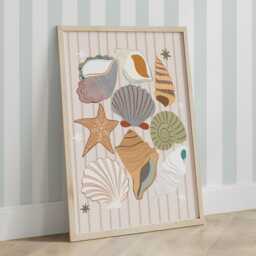 Sea Shells Print in Neutral, Unframed Nursery Print, Girl Bedroom Decor, Ocean Nursery, Teen - thumbnail 3