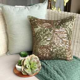 "Art Silk Olive Green Sequins & Beads Decorative Pillow Sham Cover, 24""x24""/26""x26" - thumbnail 2