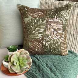 "Art Silk Olive Green Sequins & Beads Decorative Pillow Sham Cover, 24""x24""/26""x26" - thumbnail 1