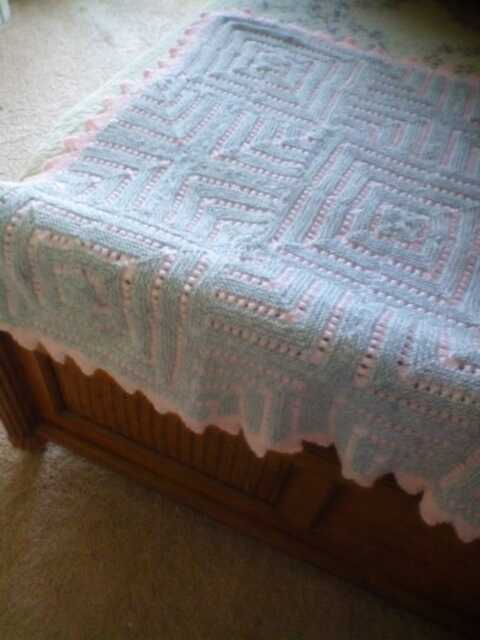 Knitted Handmade Patch Work Blanket in Pink Or Blue - image 1
