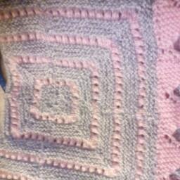 Knitted Handmade Patch Work Blanket in Pink Or Blue - thumbnail 2
