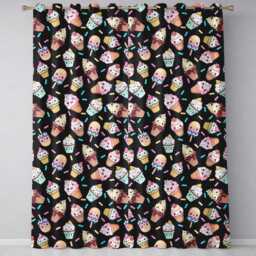 Cute Kawaii Ice Cream Desserts On Black Background Seamless Pattern Readymade Eyelet Ring Top Thermal 100% Blackout Curtains - thumbnail 2