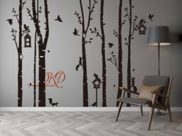 Tree Wall Decals Nursery Stickers, Birch With Birds, Birdhouse, Squirrel-Dk090
