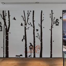 Tree Wall Decals Nursery Stickers, Birch With Birds, Birdhouse, Squirrel-Dk090 - thumbnail 3