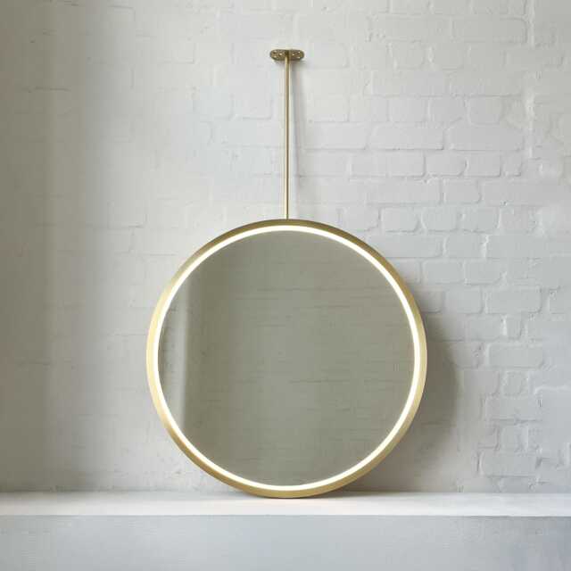 Orbis??? Ceiling Suspended Illuminated Round Mirror With Full Brass Frame - image 1