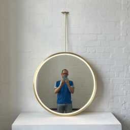 Orbis??? Ceiling Suspended Illuminated Round Mirror With Full Brass Frame - thumbnail 3