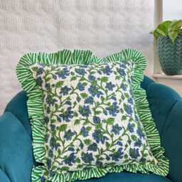 Quilted Cushion Pure Soft Cotton Cover - Botanical Floral Home Decor Interiors Bed Bedroom Living White Blue Green - thumbnail 2