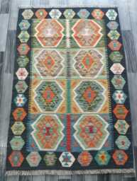 Afghan Kilim Rug, Handmade Artisan Turkish Persian Navajo Moroccan Bohemian Flatweave, Traditional Natural Wool Dhurrie Rug 151x100 cm - thumbnail 1