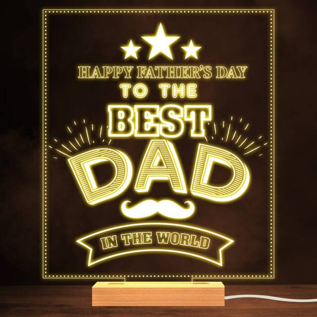 Moustache Happy Father's Day The Best Dad Stars Personalised White Night Light - Gift Bedroom Lamp - image 1