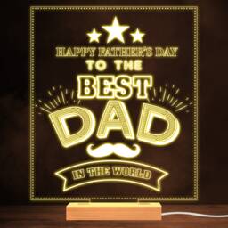 Moustache Happy Father's Day The Best Dad Stars Personalised White Night Light - Gift Bedroom Lamp