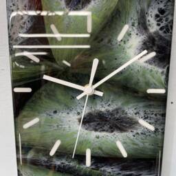 70cm Long Narrow Black Green & White Abstract Resin Wall Clock, Modern Unusual Home Decor - thumbnail 3