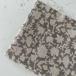 Grace -- Gray Floral Linen Pillow Cover, Grey Block Print Pillow, Neutral Farmhouse Muted - thumbnail 3