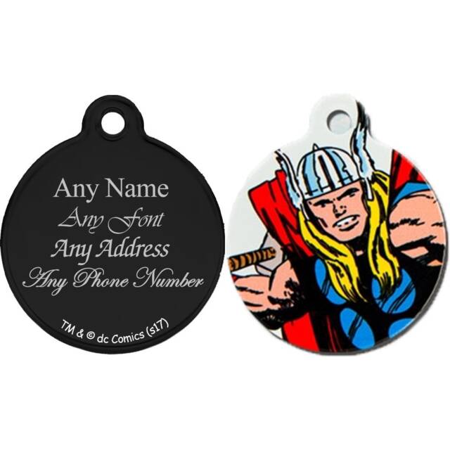 Personalised Engraved Superhero Pet Tag, Measures To 32mm, Thor, Perfect For Any