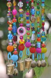 Bohemian Beaded Curtain Colorful Glass Beads With Brass Bells