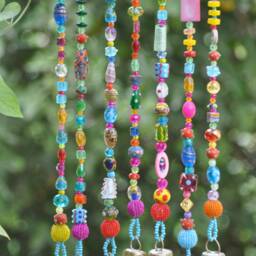 Bohemian Beaded Curtain Colorful Glass Beads With Brass Bells - thumbnail 2