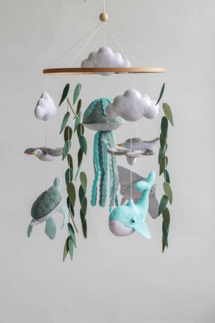 Ocean Baby Mobile, Jellyfish Seagull Mobile - image 1