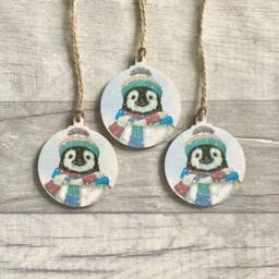 Penguin Baubles, Winter Animal Decorations For Christmas Tree, Set Of 3 Wooden Ornaments - thumbnail 1