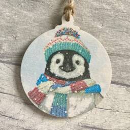 Penguin Baubles, Winter Animal Decorations For Christmas Tree, Set Of 3 Wooden Ornaments - thumbnail 2