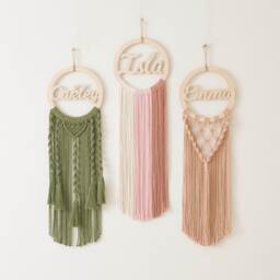 Macrame Personalized Dream Catcher, Boho Nursery Decor, Kids Name Sign, Wall Hanging, Door Baby Girl Gift, Gift For Birth W08 - thumbnail 4