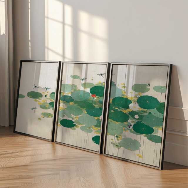 Lily Pad Pond Poster Set Of 3 Asian Watercolor Style Wall Art - image 1