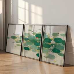 Lily Pad Pond Poster Set Of 3 Asian Watercolor Style Wall Art - thumbnail 1