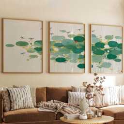 Lily Pad Pond Poster Set Of 3 Asian Watercolor Style Wall Art - thumbnail 2