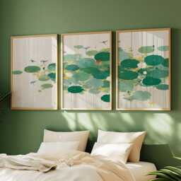 Lily Pad Pond Poster Set Of 3 Asian Watercolor Style Wall Art - thumbnail 3