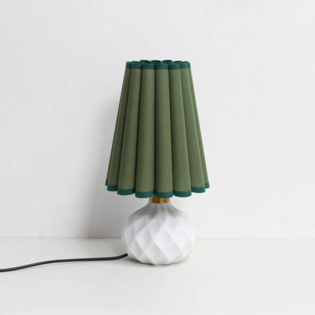 Handmade Moss Green Fabric Shade Table Lamp With White Ceramic Base-50# - image 1