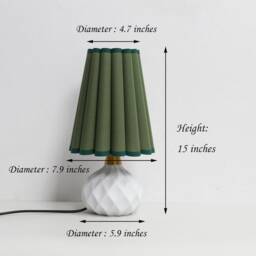 Handmade Moss Green Fabric Shade Table Lamp With White Ceramic Base-50# - thumbnail 2