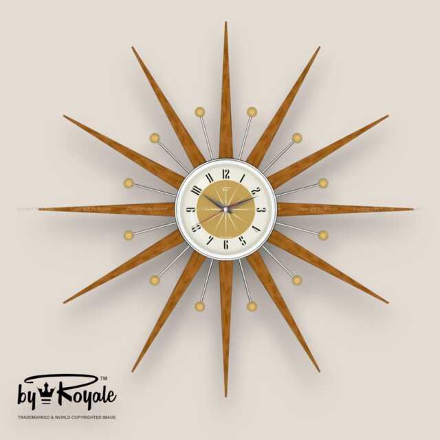 Teak Starburst Clock Mid Century Modern Wall Decor, 27 - image 1