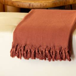55''83'' Brick Red Stonewashed Throw Blanket, Turkish Cotton Couch Couch, Sofa Cover, Bed Spread, Porch Cozy Blanket - thumbnail 3