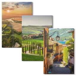 3 Piece Canvas Set - Italian Landscapes With A River, Hills & City Street, Green Wall Art Print, Decor - thumbnail 2