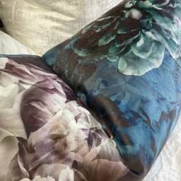 Premium Quality Vespertina Topaz - Floral Printed Velvet Cushion Pillow Cover Double Sided Ashley Wilde Fabric Dark Blue Design - thumbnail 4