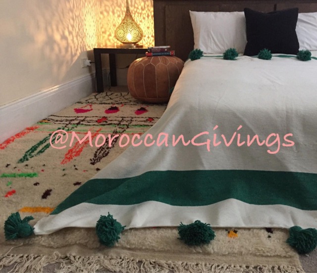"Moroccan Pom Blanket - Throw With Blanket Bed Spread Bedding Cotton /79""Wx118" - image 1