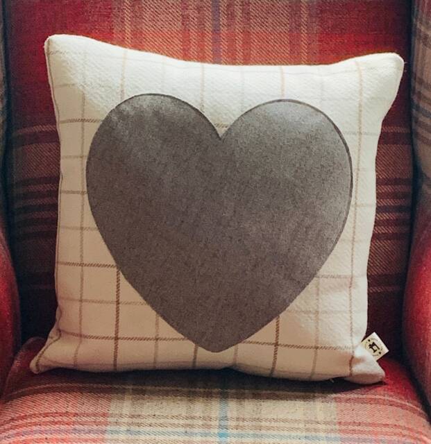 Wool Effect Heart Cushion Gift Birthday Christmas Dog Paw Print - image 1