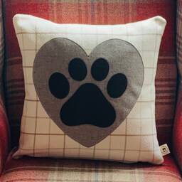 Wool Effect Heart Cushion Gift Birthday Christmas Dog Paw Print - thumbnail 2