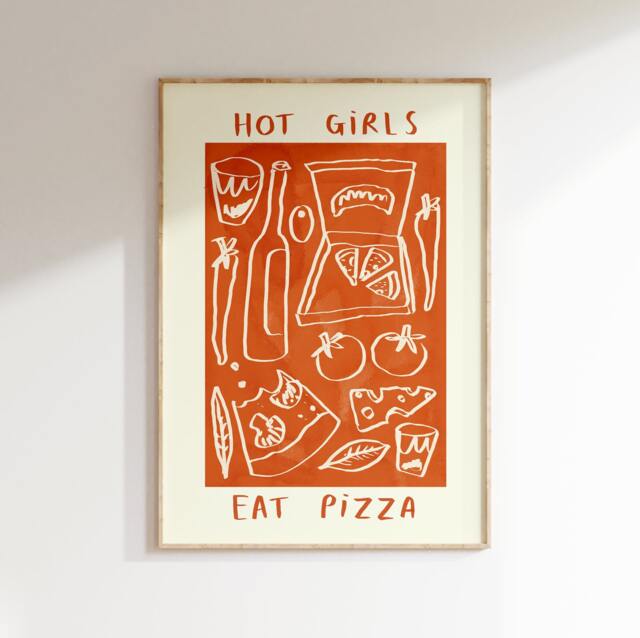 Hot Girls Love Pizza Artwork - Tomato Illustration Aesthetic Trendy Wall Art Kitchen Poster Cooking Lover Gift Idea Recipe - image 1
