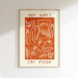 Hot Girls Love Pizza Artwork - Tomato Illustration Aesthetic Trendy Wall Art Kitchen Poster Cooking Lover Gift Idea Recipe - thumbnail 1