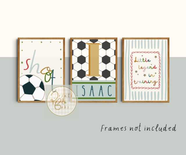 Set Of 3 Bright Football Prints A Personalised Name Print For Bedroom Or Playroom - Unframed - image 1
