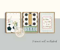 Set Of 3 Bright Football Prints A Personalised Name Print For Bedroom Or Playroom - Unframed - thumbnail 1