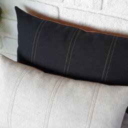 Linen Lumbar Pillow Cover, Decorative Stitch, Vegan Leather Back - thumbnail 3