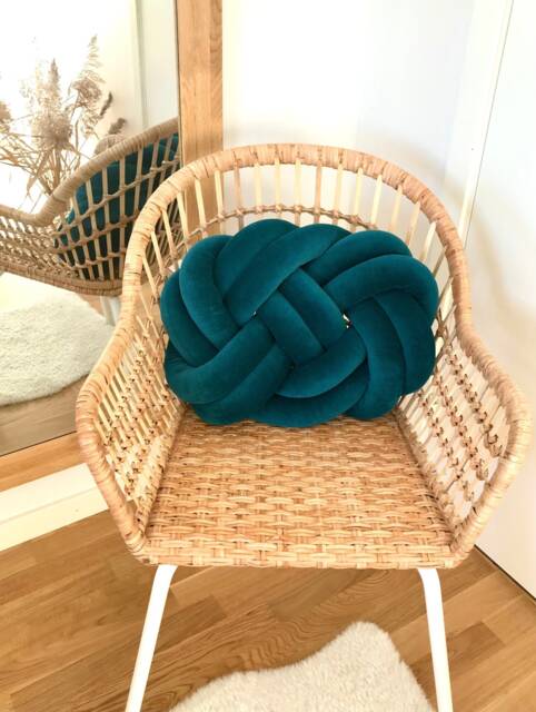 "Decorative Teal Knot Cushion, Scandinavian Reversible Pillow ""Ember" - image 1