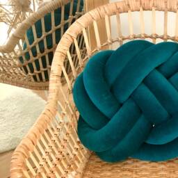 "Decorative Teal Knot Cushion, Scandinavian Reversible Pillow ""Ember" - thumbnail 3