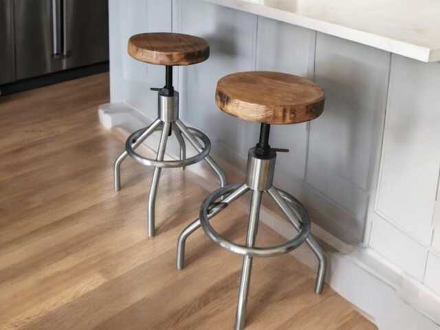 Pair Of Industrial Stool/Stools With Adjustable Wooden Seat - image 1