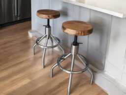 Pair Of Industrial Stool/Stools With Adjustable Wooden Seat